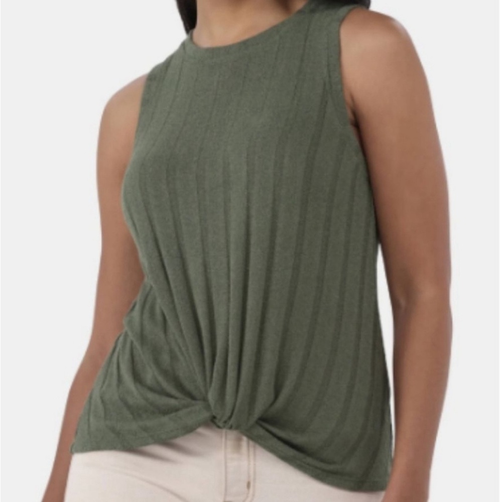 Green Sweater Knit Twist Tank Top